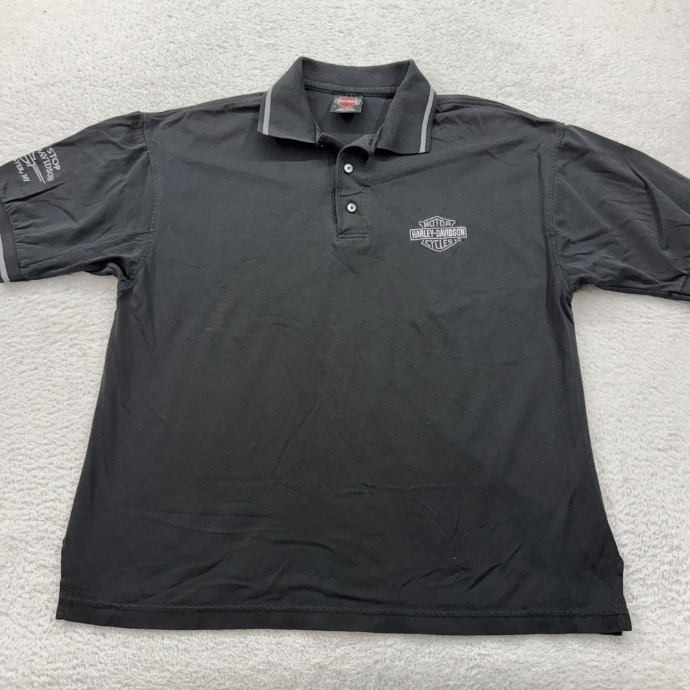 Harley Davidson Cycles Mens Gray Short Sleeve Polo Shirt M Cycle Stop Rochester